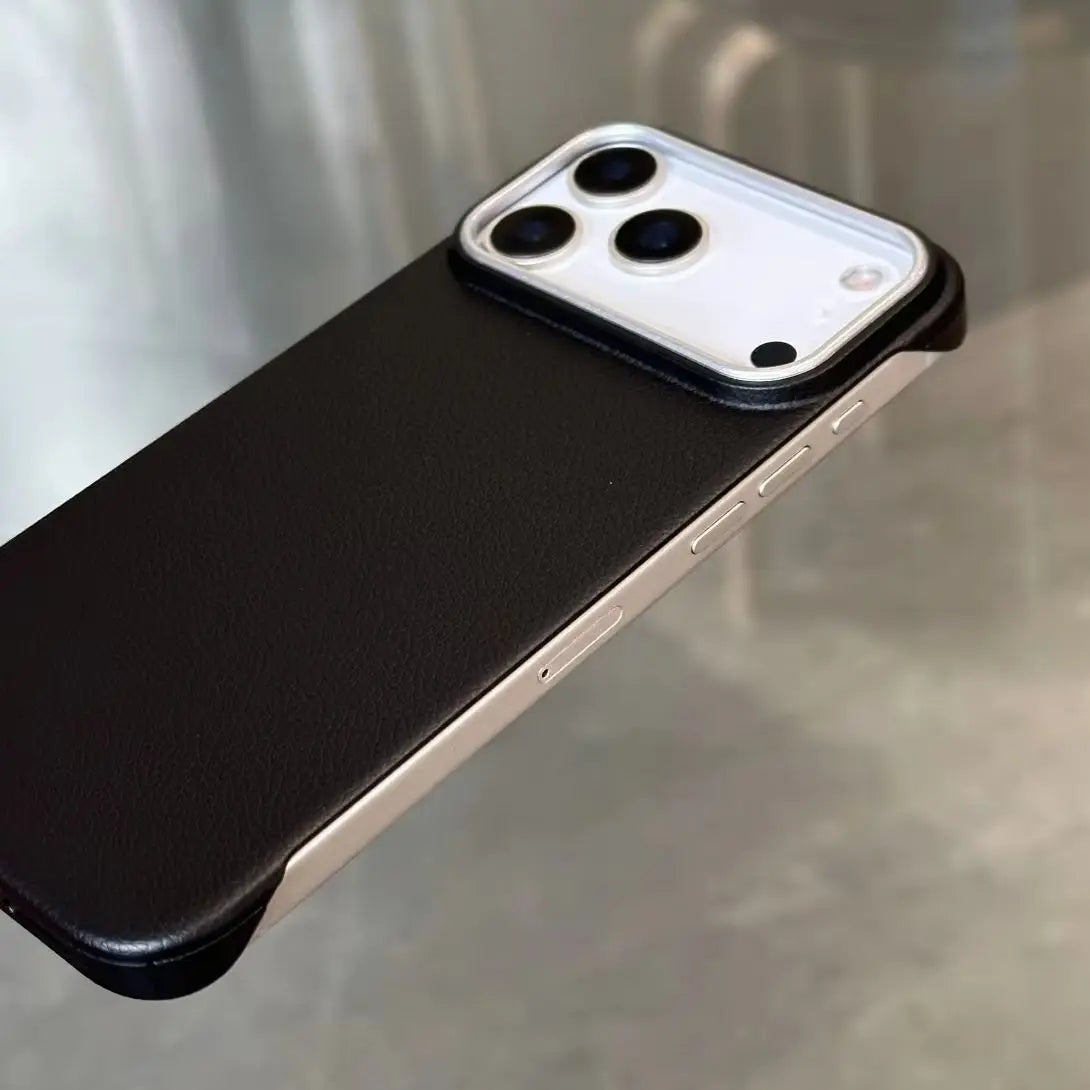 Luxury Ultra Thin Frameless Leather Texture Phone Cases For iPhone 17 Air 16 15 14 Pro Max Business Solid Color Shockproof Cover