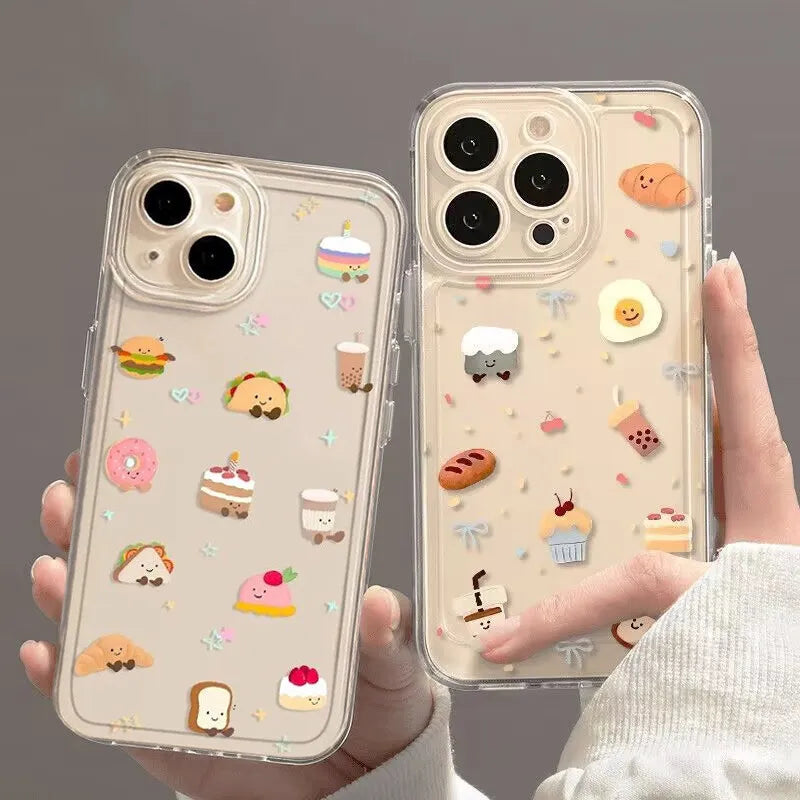 Cute Bread Toast Phone Case For iPhone 17 16 15 11 12 14 13 Pro Max Mini X XS XR 7 8 Plus SE4 17E Air Transparent Cover Fundas