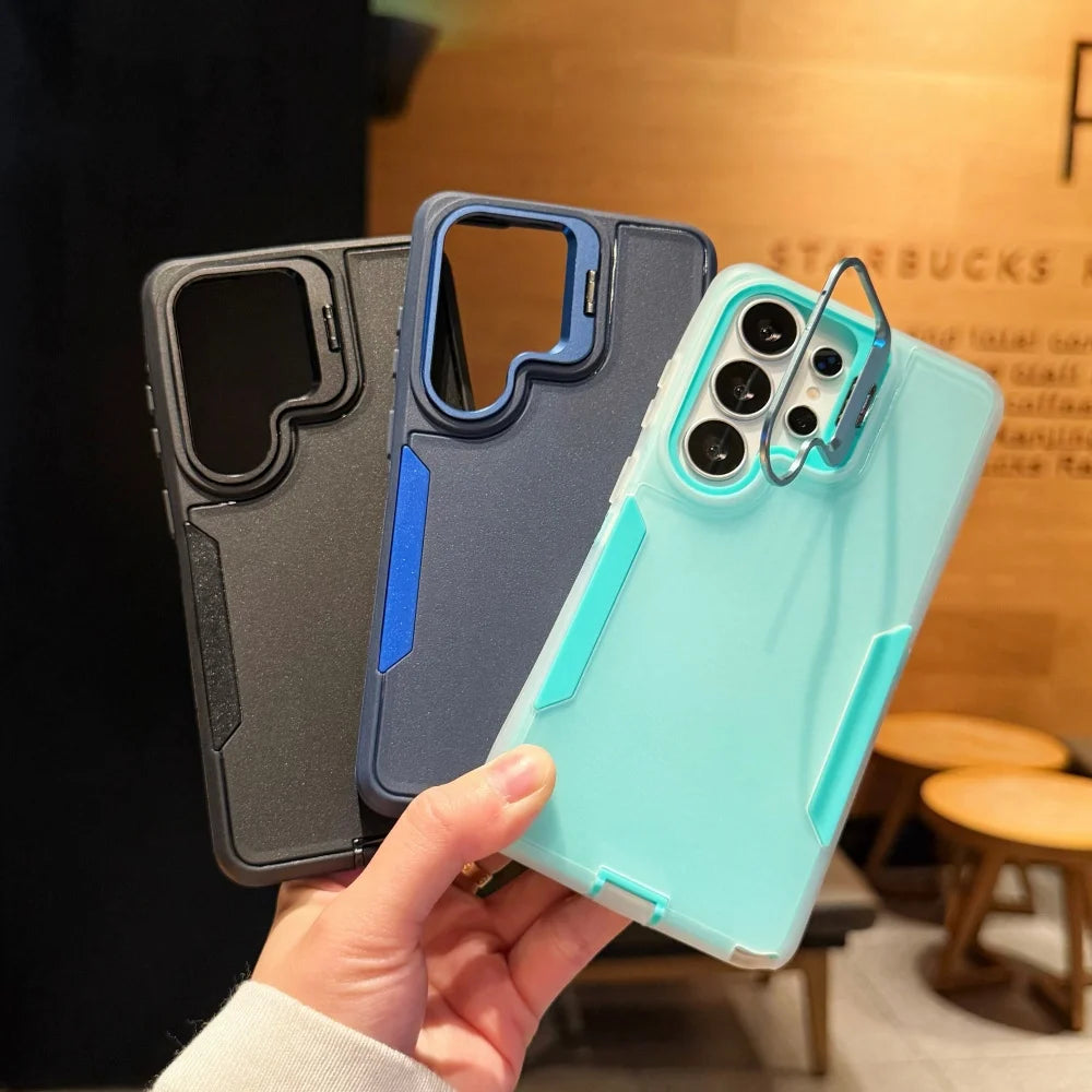 Camera Bracket Case for Samsung Galaxy S26 S22 Ultra S23 FE S24 S25 Plus A17 A57 A37 A56 A36 A55 A16 2 in 1 Stand Holder Cover