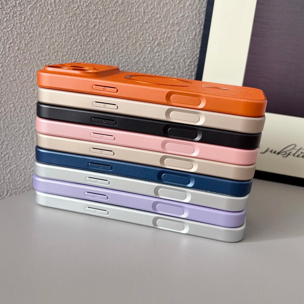 Luxury Official PU Leather Magnetic Phone Case For iPhone 15 14 11 12 13 16 17 Pro Max Plus For Magsafe Shockproof Matte Cover