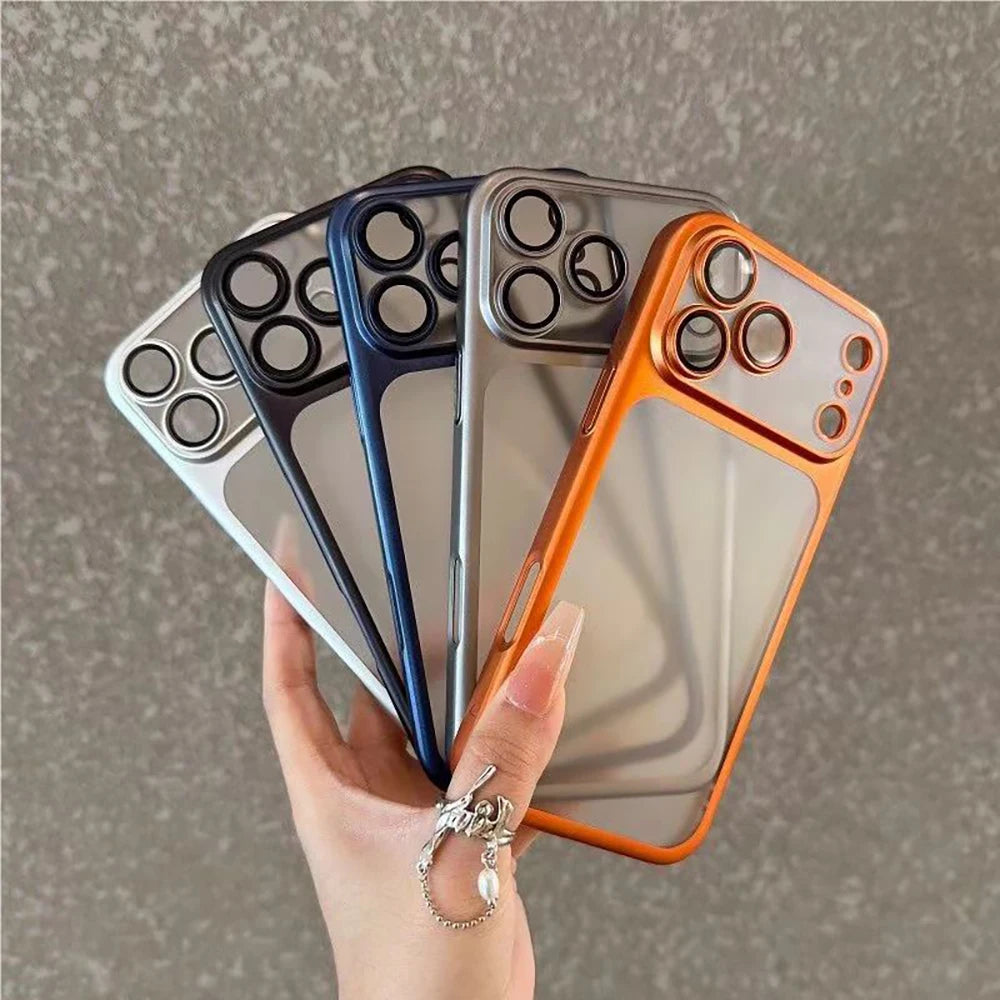 Luxury Translucent Shockproof Phone Case For iPhone 17 13 15 16 14 Pro Max 17Pro 16Pro Air Plating Bumper Cases Matte Back Cover