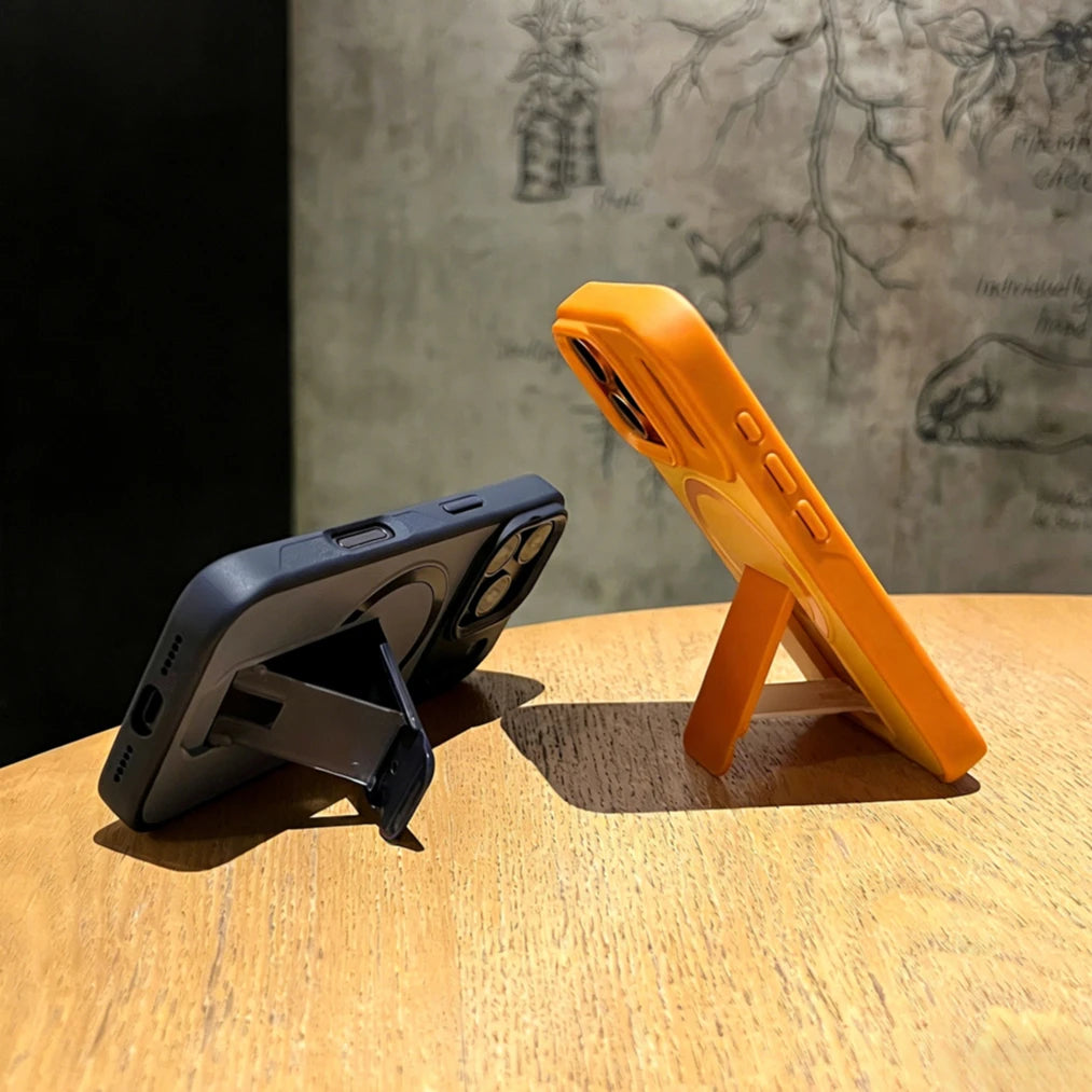 For Magsafe Invisible Bracket Magnetic Phone Case for iPhone 11 12 13 14 15 16 Plus 17 Pro Max 17e Soft Frame Shockproof Cover