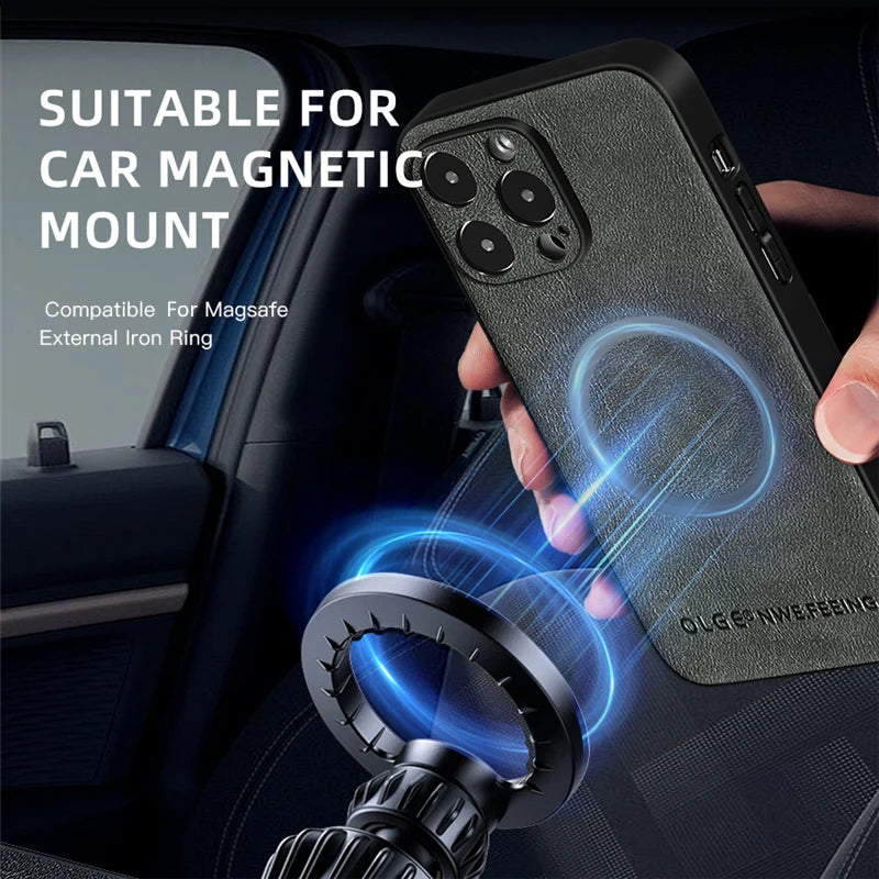 For Magsafe Magnetic Leather Phone Cases For iPhone 17 16 13 15 14 11 12 Pro Max Plus 16e Wireless Charging Cover For iPhone Air