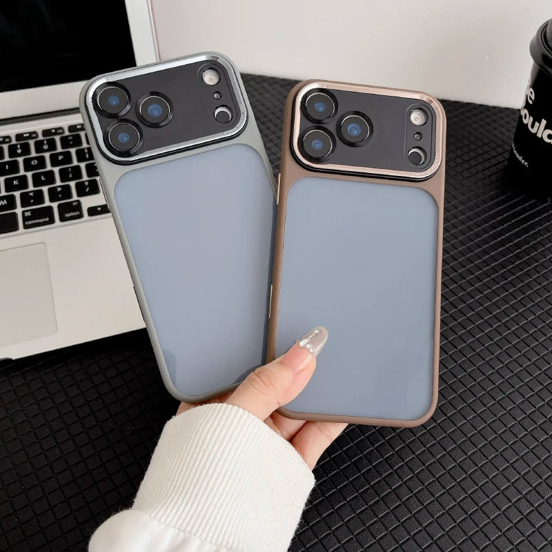 Luxury Solid Color Matte Border Translucent Backplane Armor Phone Case For iPhone 17 Pro Max 15 14 16 Pro Max Bumper Back Cover