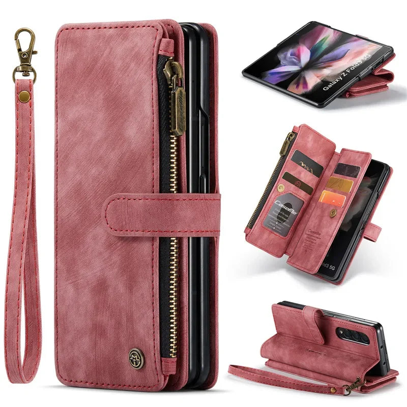 CaseMe Flip Leather Phone Case For Samsung Galaxy Z Fold 7 6 5 4 3 5G S26 Ultra S25 FE S24 Plus S23 S22 Zipper Wallet Card Cover