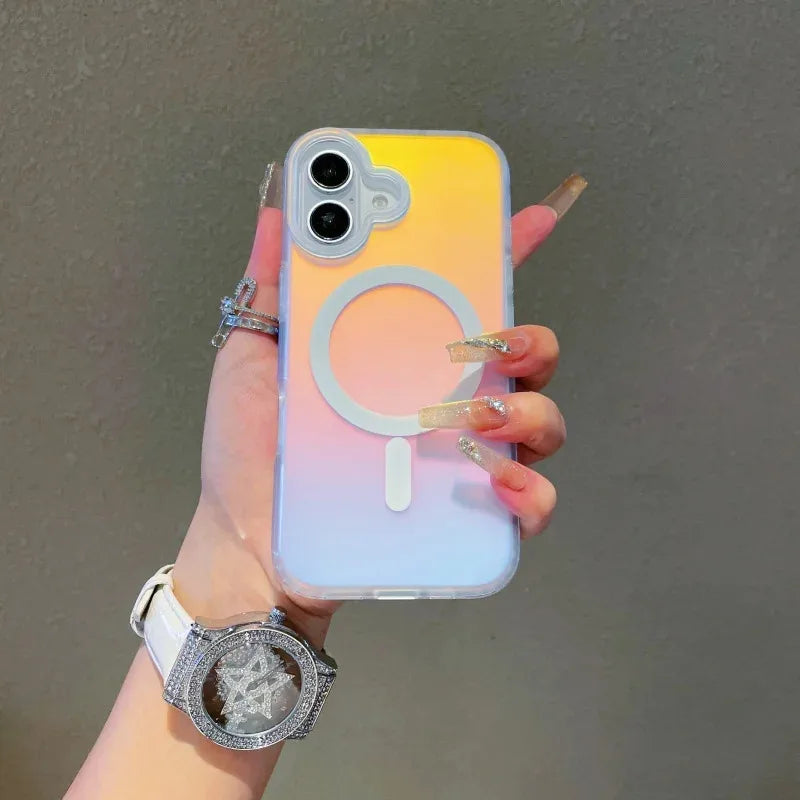 NEW For Iphone 17 Pro Max Laser Color-Changing Matte Phone Case 16 pro 15 14 13 Magnetic Cover Gradient Colors cases Sun Set Sky