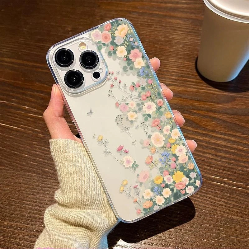 Flowers Case for iPhone 17 16 15 14 13 ProMax 12Mini 11Pro XS XR 8 7 Plus Shockproof Cover Screen Protector Casing