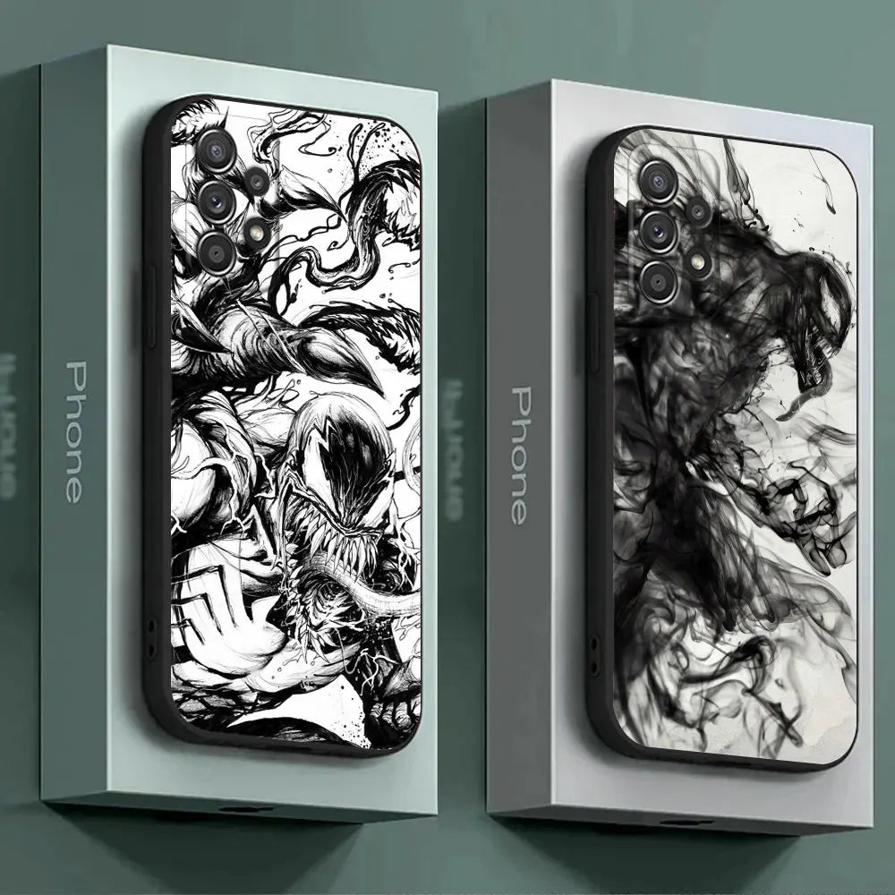 Marvel Black VENOM Phone Case For Samsung Galaxy A17 A57 A37 5G A07 A55 A54 A34 A35 A25 A15 A56 A36 A26 A16 A06 Back Cover Shell