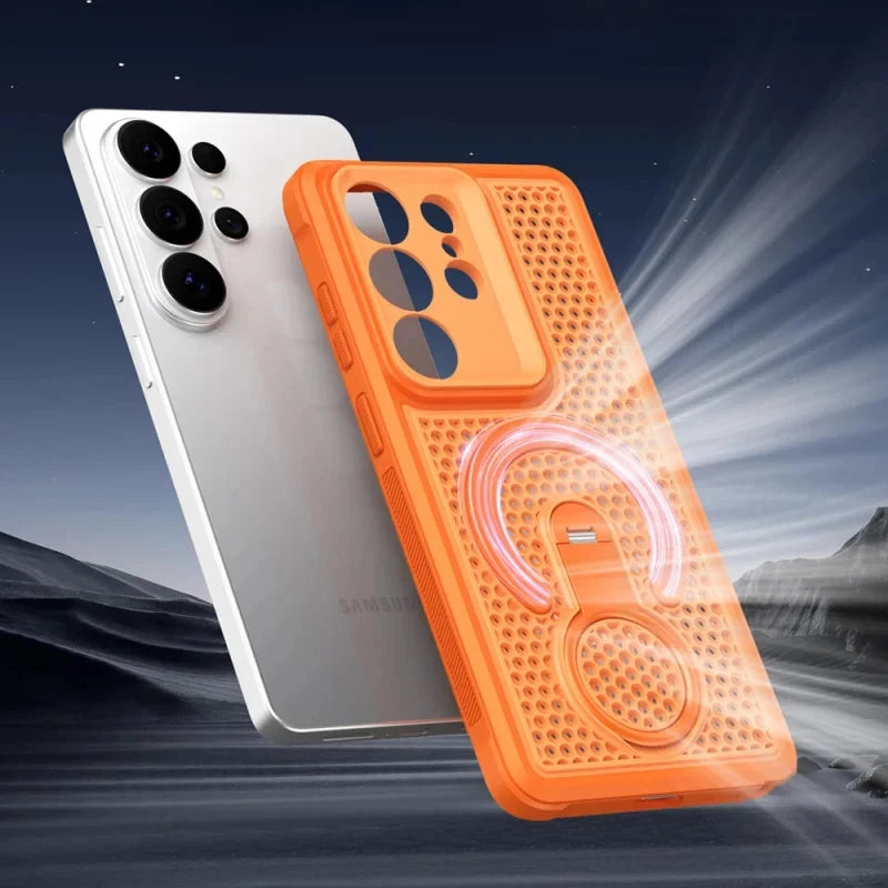 360° rotating bracket magnetic phone case for Samsung Galaxy S26 S25 S24 S23 FE Plus Ultra breathable shockproof bumper cover