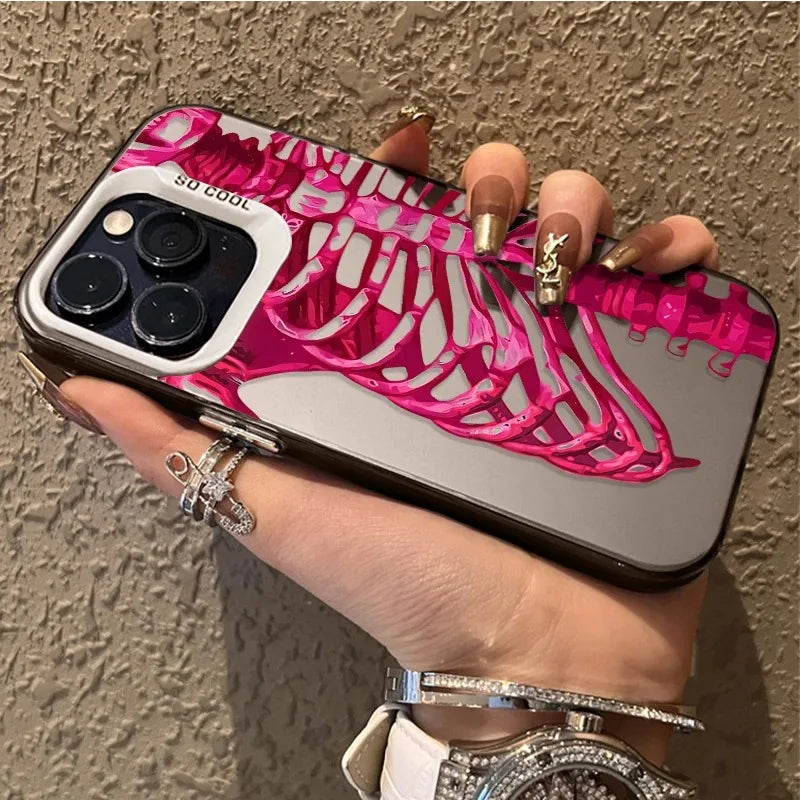 Luxury Pink Green Skull Phone Case for iPhone 16 E 15 14 13 12 11 Pro Max Plus Anti-Fingerprint Anti-Shock Rear iPhone 15 Cover