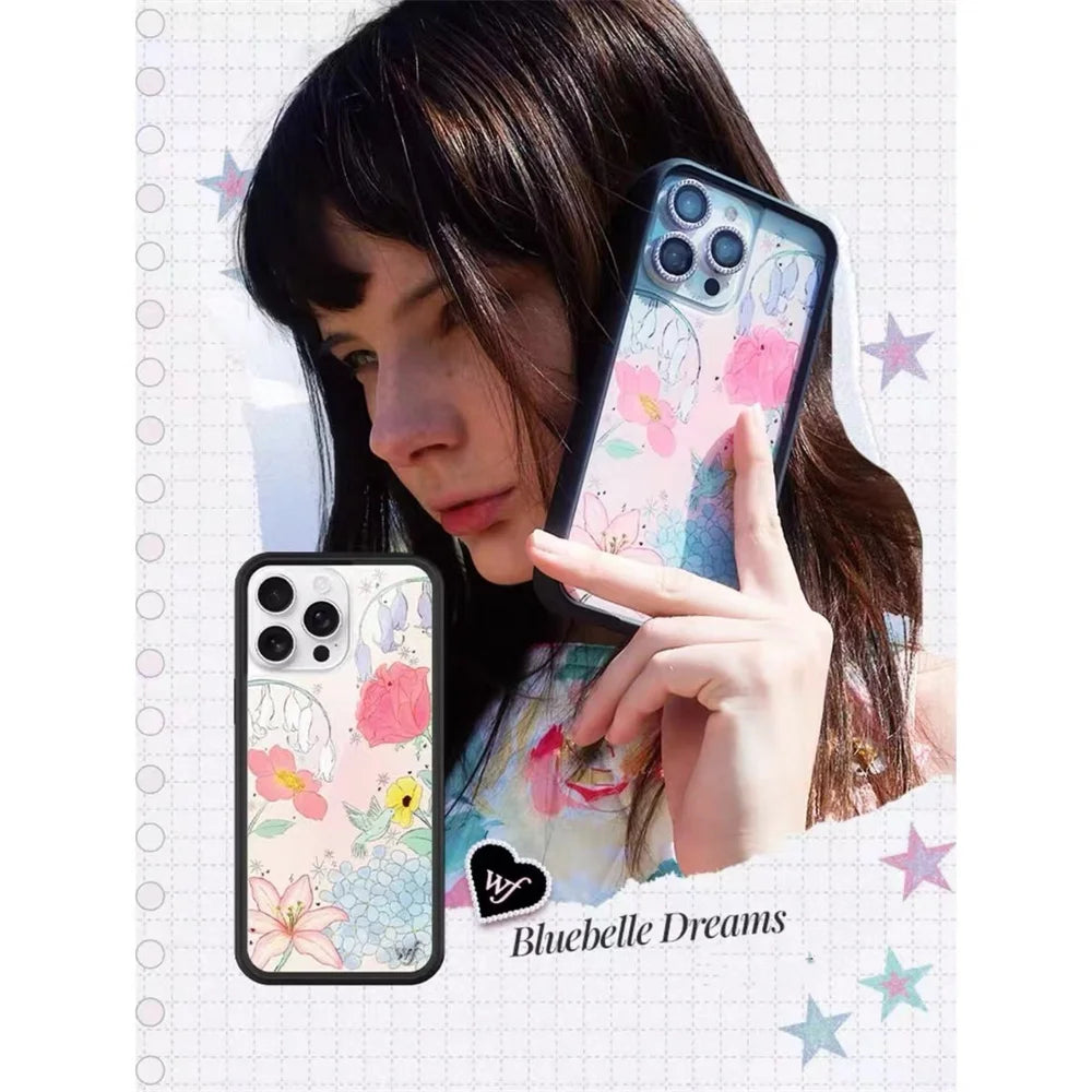Wildflower Bluebelle Dreams Cherry Phone Case For iPhone 17 16Pro Max 15plus 14 12 13 Lila Moss Dreamy Hearts WF 3D Poker Cover