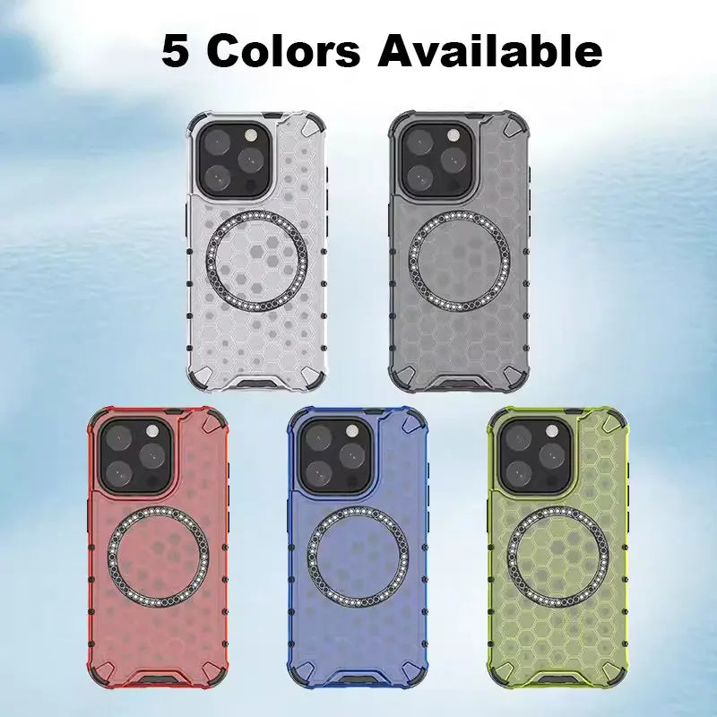 Magnetic Case for iPhone 16 15 14 13 12 11 Pro Max Plus Crystal Honeycomb Cover for Magsafe Shockproof Air-cushion Soft Shell