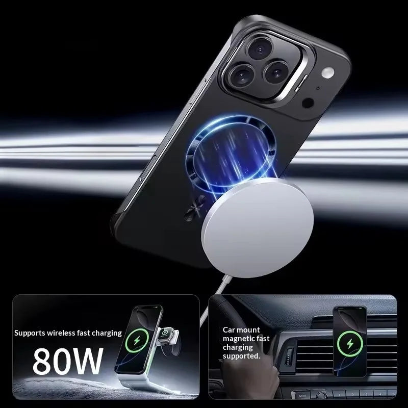 Lens Holder Frameless Magnetic Case For iPhone 17 16 15 14 Pro Max Air 13 For Magsafe Solid Color Ultra Thin Skin Feel PC Cover