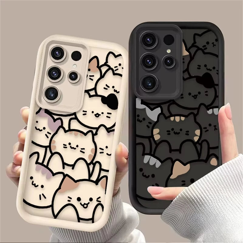 Cartoon Animal Cute Cat Phone Case For Samsung Galaxy S26 S25 Ultra S24 S23 FE S22 S21 Plus S20 A56 A55 A54 Soft Silicone Cove