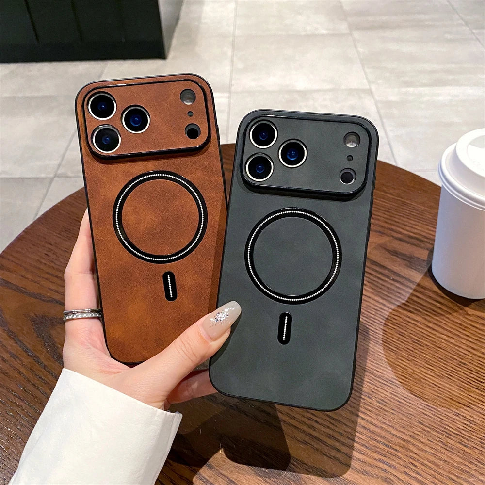 For Magsafe Leather Shockproof Phone Cases For iPhone 17 16 15 14 13 12 11 Pro Max 16e Plus Air Magnetic Wireless Charge Cover