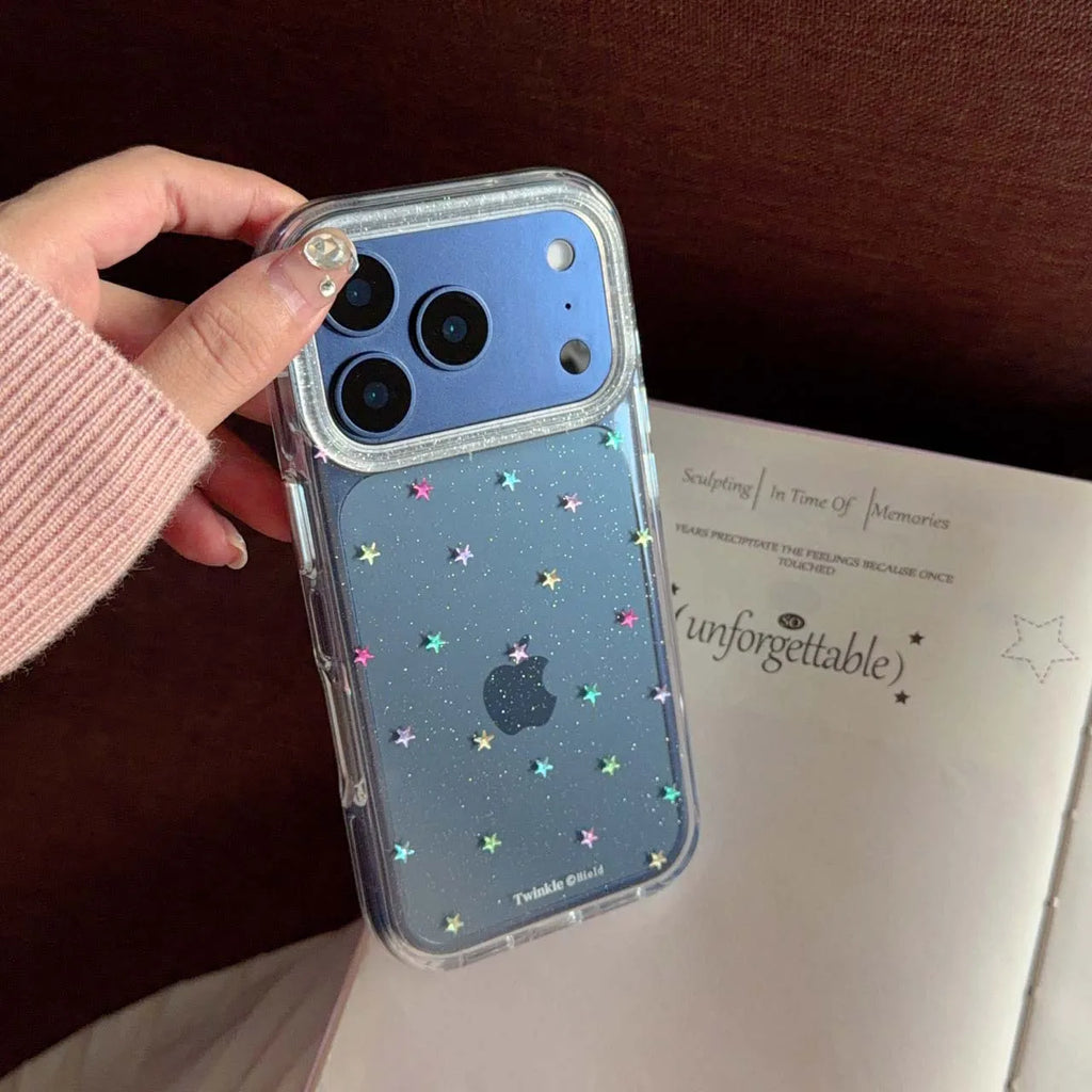 Glitter shiny stars imd shell back cover for iphone 17 16 pro max 13 14 15 promax ins protector phone case bracelet capa