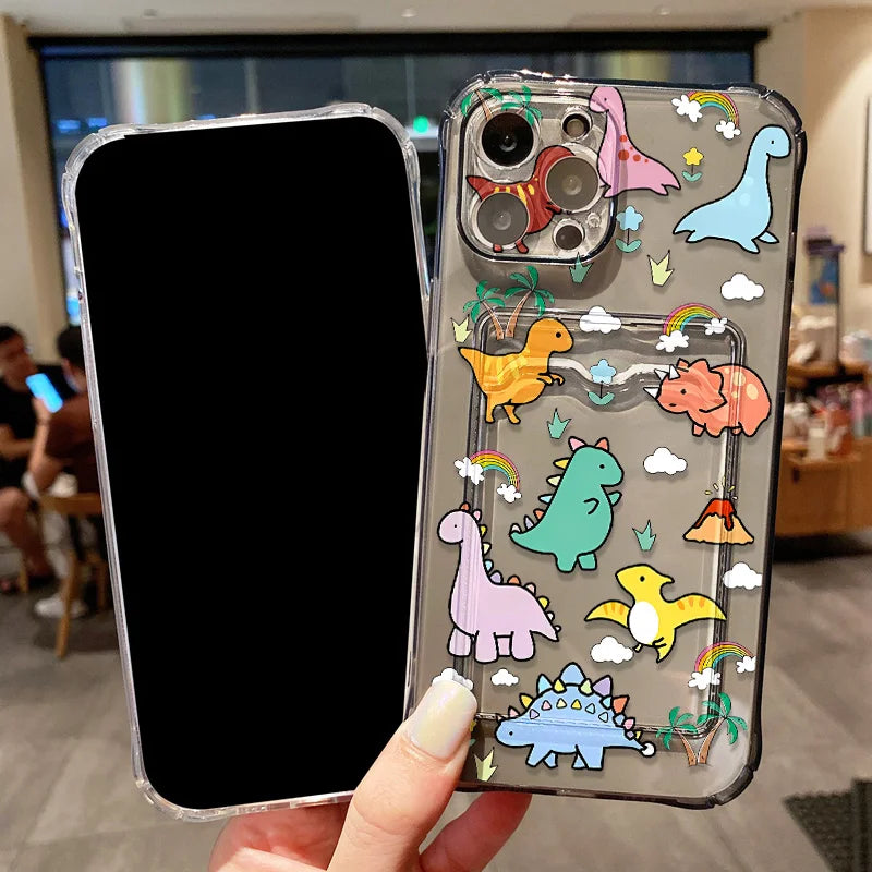 Cute Cartoon Dinosaur Shockproof Case For Samsung Galaxy S25 Ultra S26 A56 S24 FE A16 S23 A06 A36 A55 A26 Card Bag Phone Cover