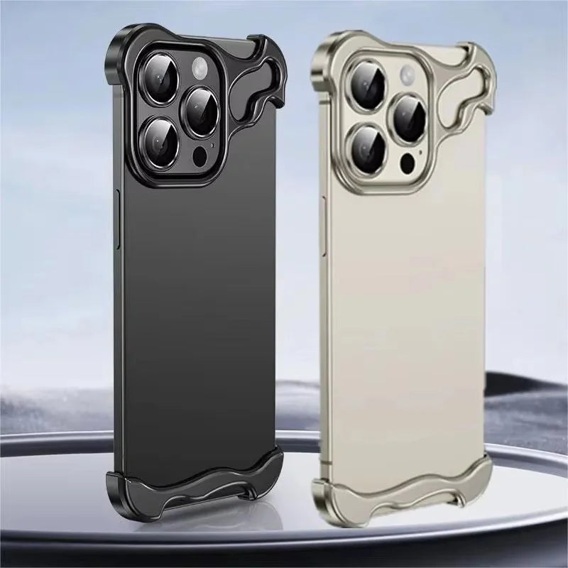 Luxury Alien Metal Borderless Phone Case For iPhone 12 13 14 15 16 17 Pro Max Lens Protecti Shockproof Aluminum Alloy Back Cover