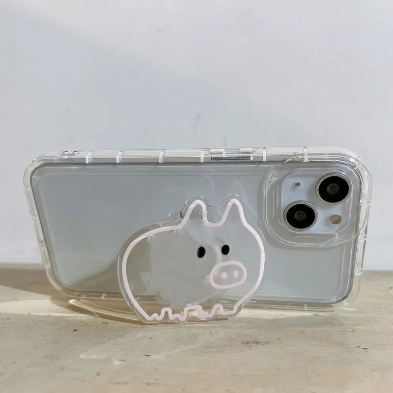 Korean Cute Cartoon Linear Pigle Grip Tok Griptok Phone Holder Stand Support For iPhone 15 Samsung Universal Accessoriess Holder