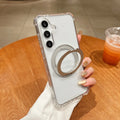 For Samsung Galaxy S26 S25 S24 FE S23 S22 Ultra Plus 360 Rotating Bracket Magnetic Case for A35 A55 A56 Transparent Airbag Cover