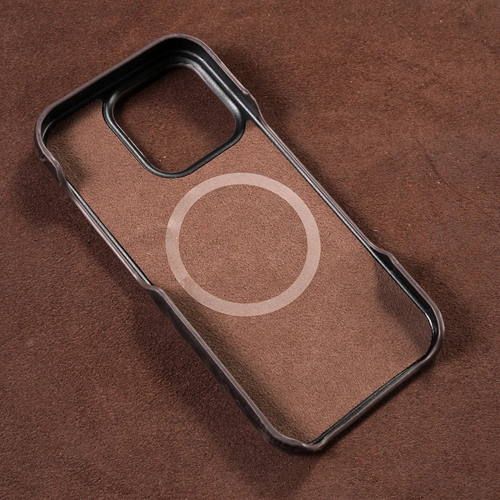 for Magsafe Case for iPhone 17 Air 16 15 Pro Max Retro Luxury Full Grain Cowhide Genuine Oiled PULL-UP Leather Magnetic Cover