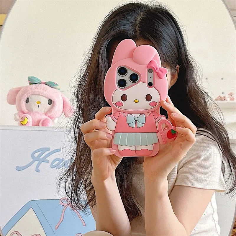 Sanrio Cute 3D Cartoon Kitty Melody Kuromi Phone Case for iPhone 17 Pro17 16 15 14 13 12 11 Pro Max Shockproof Silicone Cover