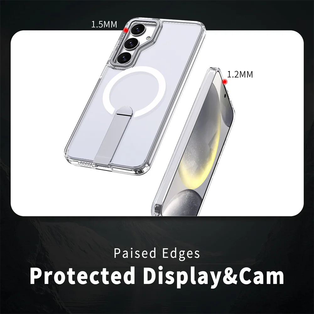 Luxury Metal Bracket Fold Stand Magnetic Phone Case For Samsung S26 S25 Edge S24 S22 S23 Ultra For Magsafe Wireless Charge Cover