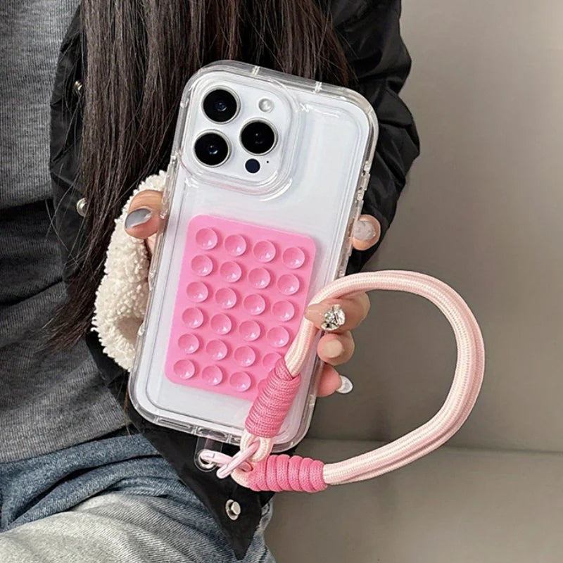 Suction Cup Airbag With Lanyard Phone Case For iPhone 17 16 15 14 13 12 11 Pro Max XR X XS 7 8 Plus Mini Clear Shockproof Cover