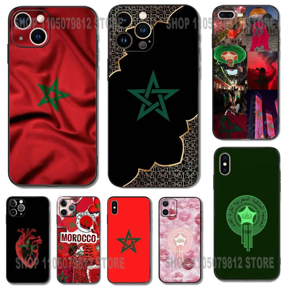 Morocco Flag Phone Case For iPhone 17 16,15,14,13,12,11,Pro,XS,Max,XR,Plus,Mini Soft Silicone Black Shockproof