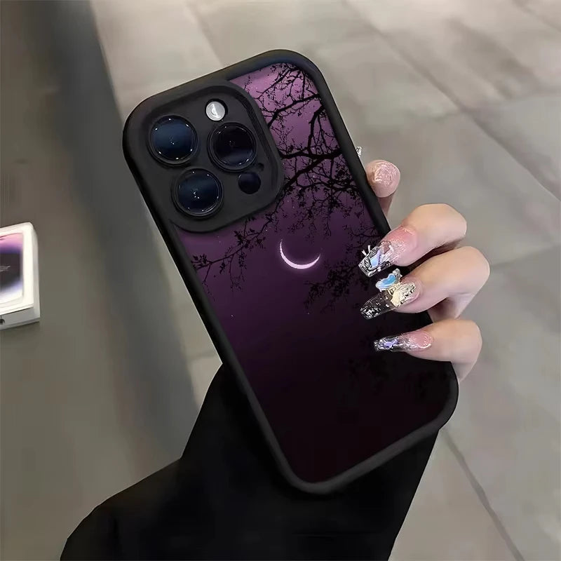 Purple Night Crescent Moon Branches Phone Case For Samsung Galaxy S23 S24 S25 S26 Ultra S22 S21 S20 Plus FE A35 A54 A55 Cover