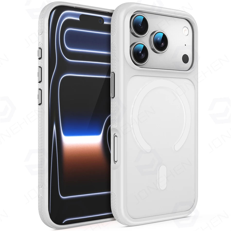 For Magsafe Skin Feel Transparent Phone Case For iPhone 17 16 15 Plus 14 13 12 Pro Max Air Metal Buttons Siliconen Bumper Cover