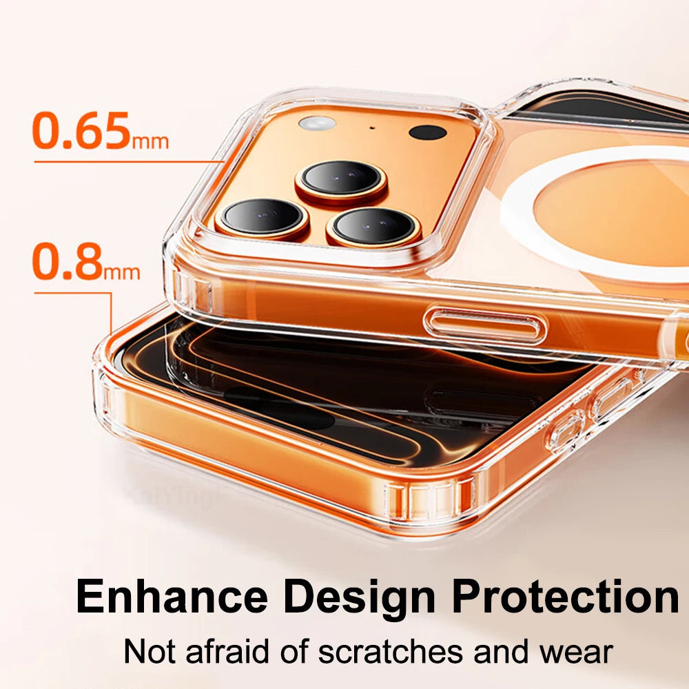 For Magesafe Phone Case for iPhone 17 16 15 14 13 12 11 Pro Max Air Plus Magnetic Wireless Charge Transparent Case Back Cover