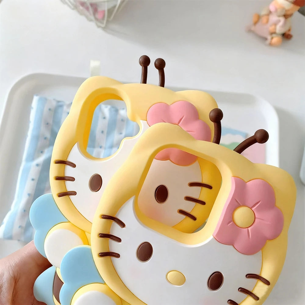 For iPhone 14 15 16 17 Pro Max 4 4S 5 5S SE 7 8 Plus X XS XR 11 12 13 Mini Lovely Flower Bee 3D Cartoon Silicone Phone Case
