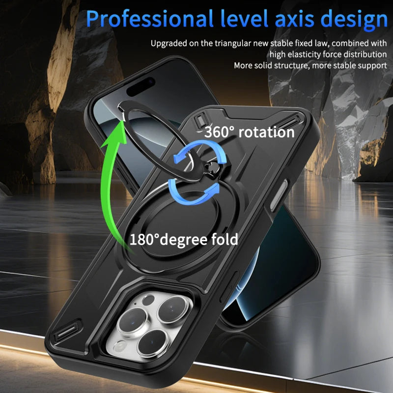 360 Rotating Bracket Shockproof Case for iPhone 17 16 15 14 13 11 12 Pro Max Metal Bracket For Magsafe Magnetic Protection Cover