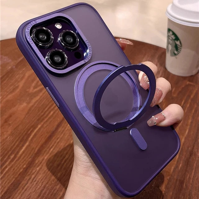 For iPhone 16 Pro Max Luxury 360°Rotating Holder Stand Magsafe Magnetic Phone Case For iPhone 13 14 15 16plus 17 Air Matte Cover