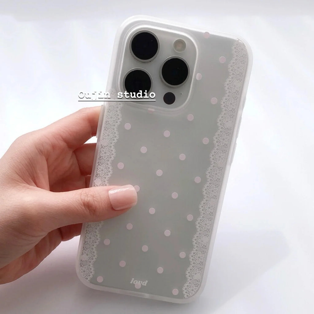 Ins Korean Polka Dots Lace Edge Phone Case For iPhone 17AIR 16 15 14 13 12 11 Pro MAX X XR XS 16e MINI 7 8 Plus Y2K Simple Cover
