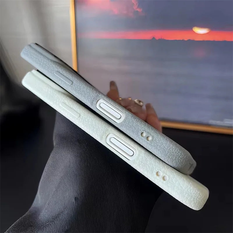 Leather Skin Texture For Magsafe Case For iPhone 17 Air 16 13 12 11 14 15 Pro Max Plus Magnetic Matte Plain Shockproof Cover