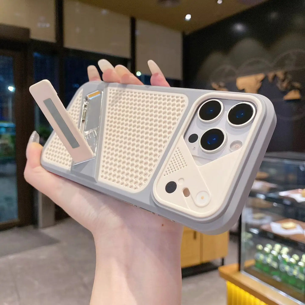 Honeycomb Cooling Phone Case For iPhone 12 13 14 15 16 17 Pro Max With Foldable Stand detachable lens Shockproof protective case