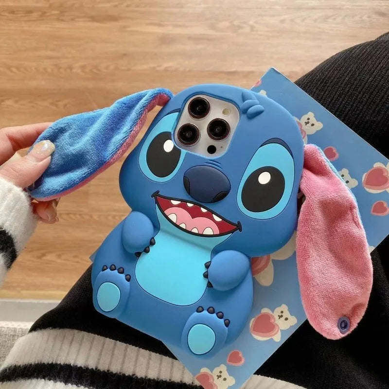 Disney Stitch Big Ear Silicone Phone Case for iPhone 17 17Pro 16 15 14 Plus 13 12 11 Pro Max Soft Shockproof Protective Cover