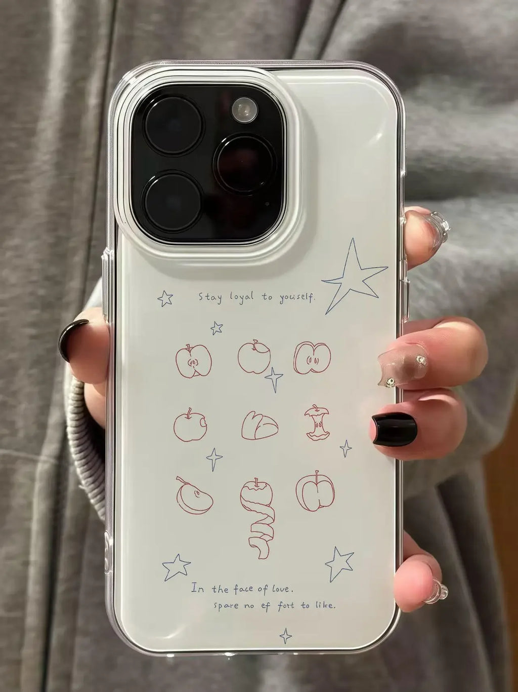 Blue Line Cartoon Star Apple Creative Kawaii Cute Phone Case For iPhone 17 Air 16 15 14 13 12 11 Pro Max Plus Y2K Lovely Cover