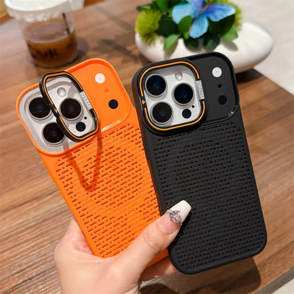 For Magsafe Magnetic Heat Dissipation Lens Holder Case For iPhone 17 16 15 14 Plus 13 12 11 Pro Max Frosted Bracket Bumper Cover