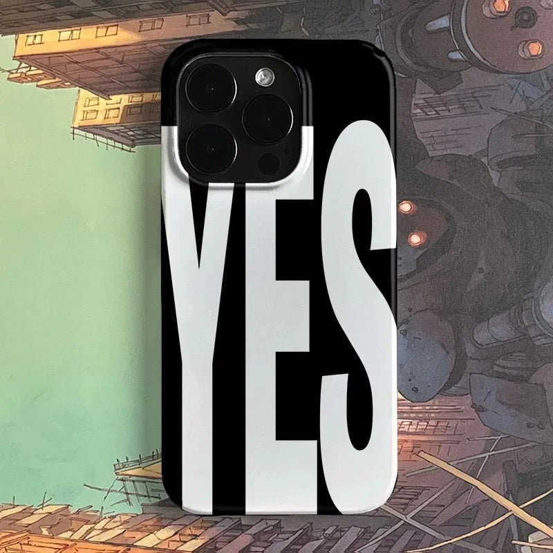 NO And YES Personalized Art Black And White Letters Phone Case For IPhone 16 15 14 13 12 11 Pro Max Plus Dustproof Cover Case