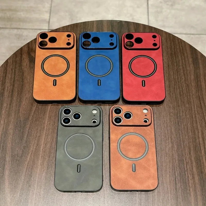 Retro Matte Leather For Magsafe Magnetic Phone Case for iPhone 17 Air 16 15 14 13 12 11 Pro Max Plus Comfortable Back Cover Capa