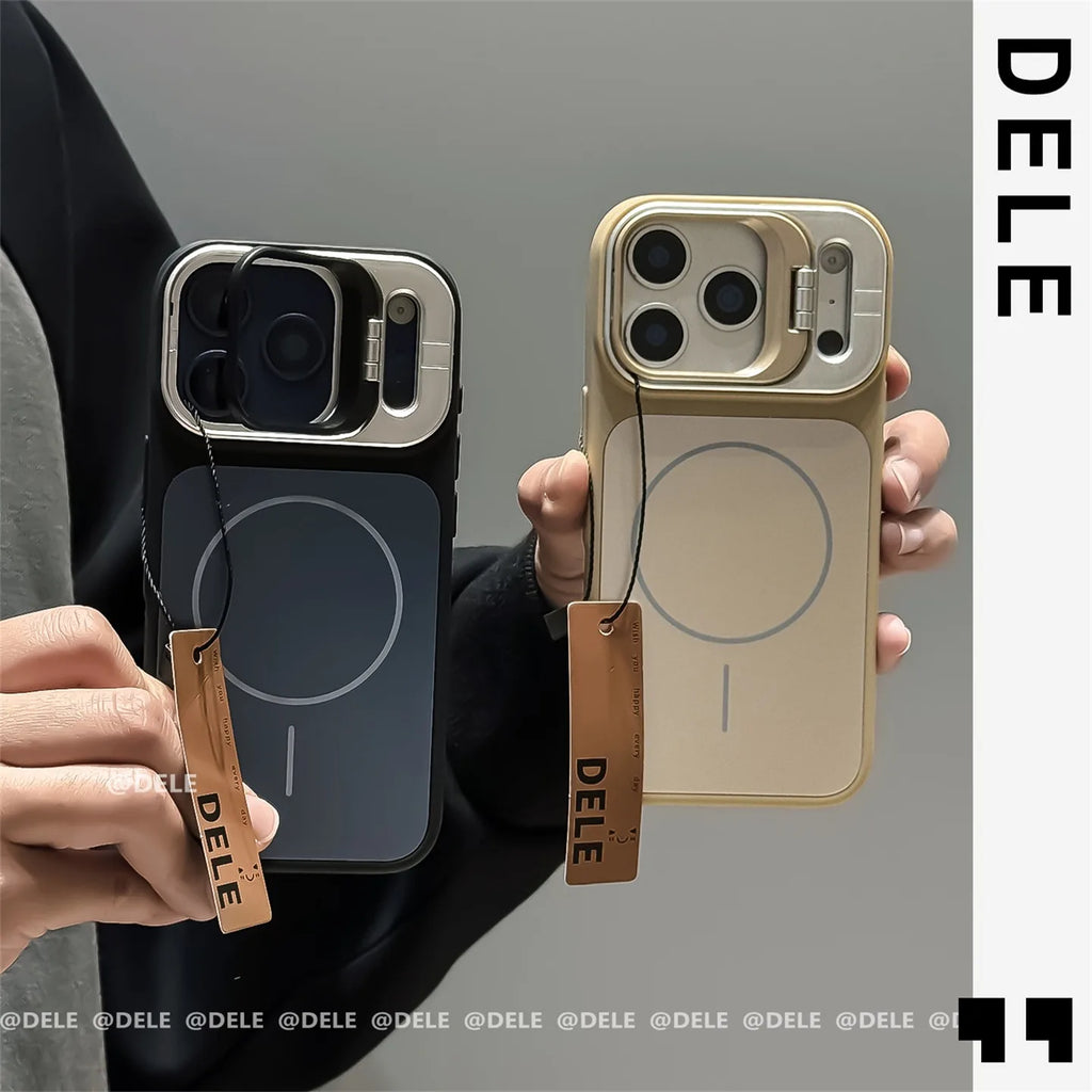 Metal Stand Holder Original Liquid Silicone Case for iPhone 17 Air 16 15 14 Plus 13 12 11 Pro Max Magsafe Soft Shockproof Cover