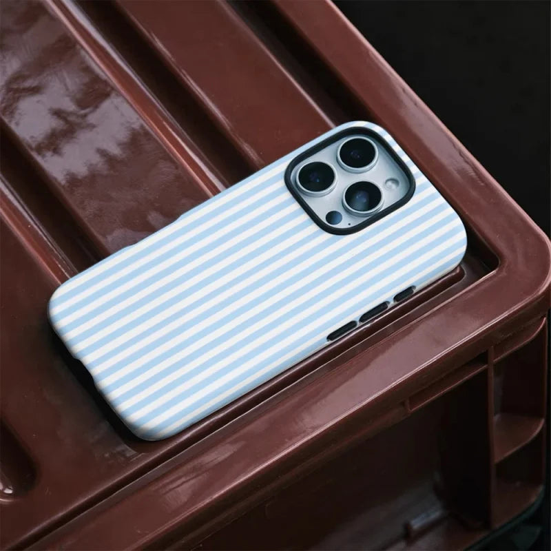 Minimalist blue and white stripes Phone Case for iPhone16ProMax 15 14 14 12mini 7Plus XR 2in1 tough glossy case