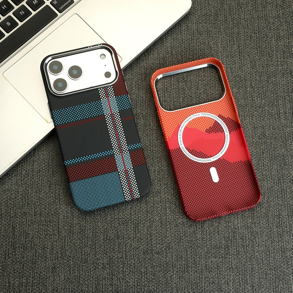 Luxury Carbon Fiber Kevlar Texture PC For Magsafe Phone Case For iPhone 17 Air 16 15 14 13 Pro Max Frosted Bumper Magnetic Cover