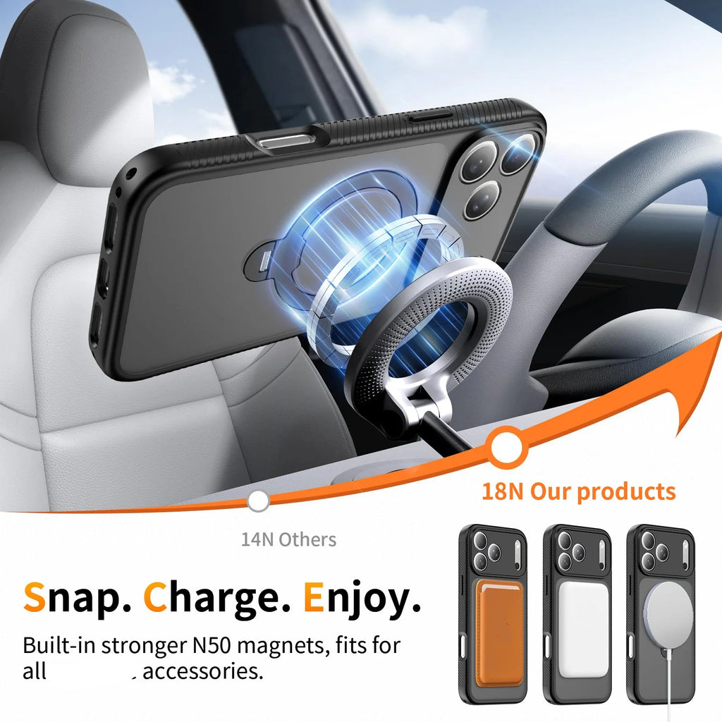 360 Ring Rotating Magnetic Stand Case For iPhone 17 Pro Max 16 16Pro Holder Wireless Skin Plastic Shockproof Lens Protect Cover