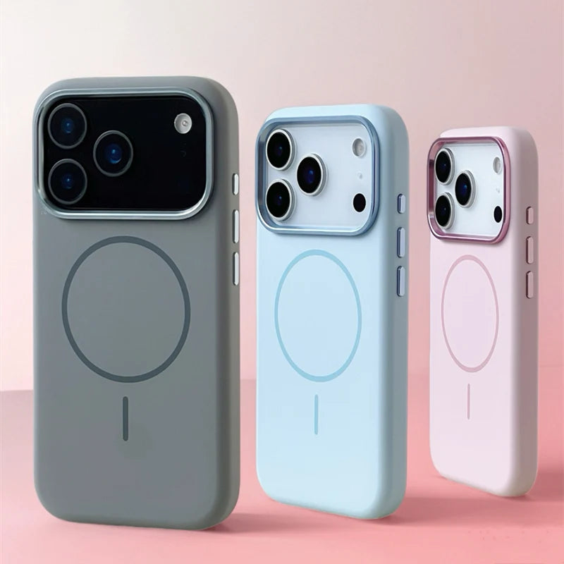 Liquid Silicone Solid Color for MagSafe Case For iPhone 17 17pro max 16 15 14 13 12 Alloy Lens Protective Flocking lining Cover