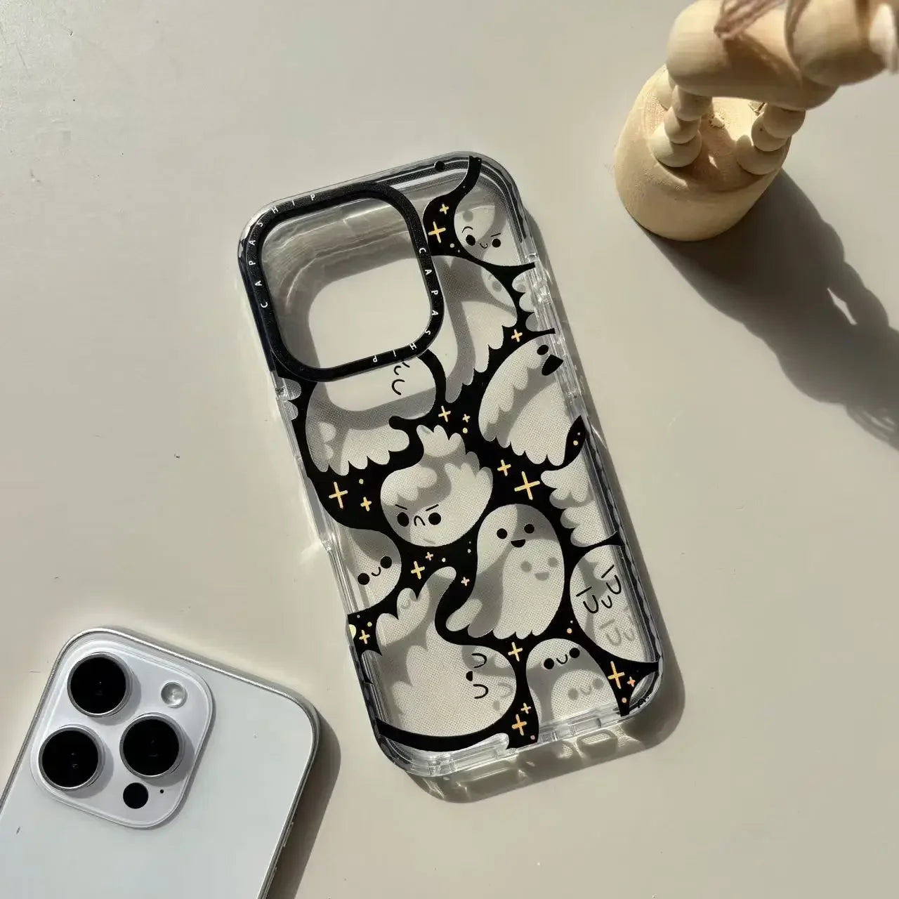 Funny Specter Full Screen Small Ghost Cute Expression Phone Case For iPhone 17 16 15 14 13 12 11 Pro MAX MINI XR XS MAX 7 8 Plus