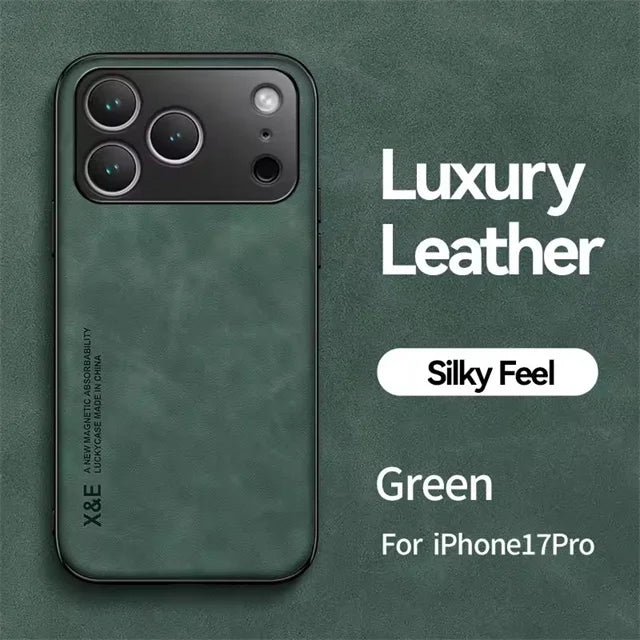 Luxury Shockproof Matte Lambskin Leather Magnetic Phone Case for iPhone 17 Air 16 14 13 12 11 15 Pro Max Mini XR XS 8 Plus Cover